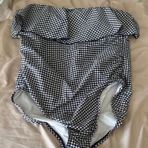 Kona Sol Navy and White Checkered Swimsuit